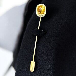 Vintage Gold Stick Pin With Tigers Eye Stone Gemstone Accent
